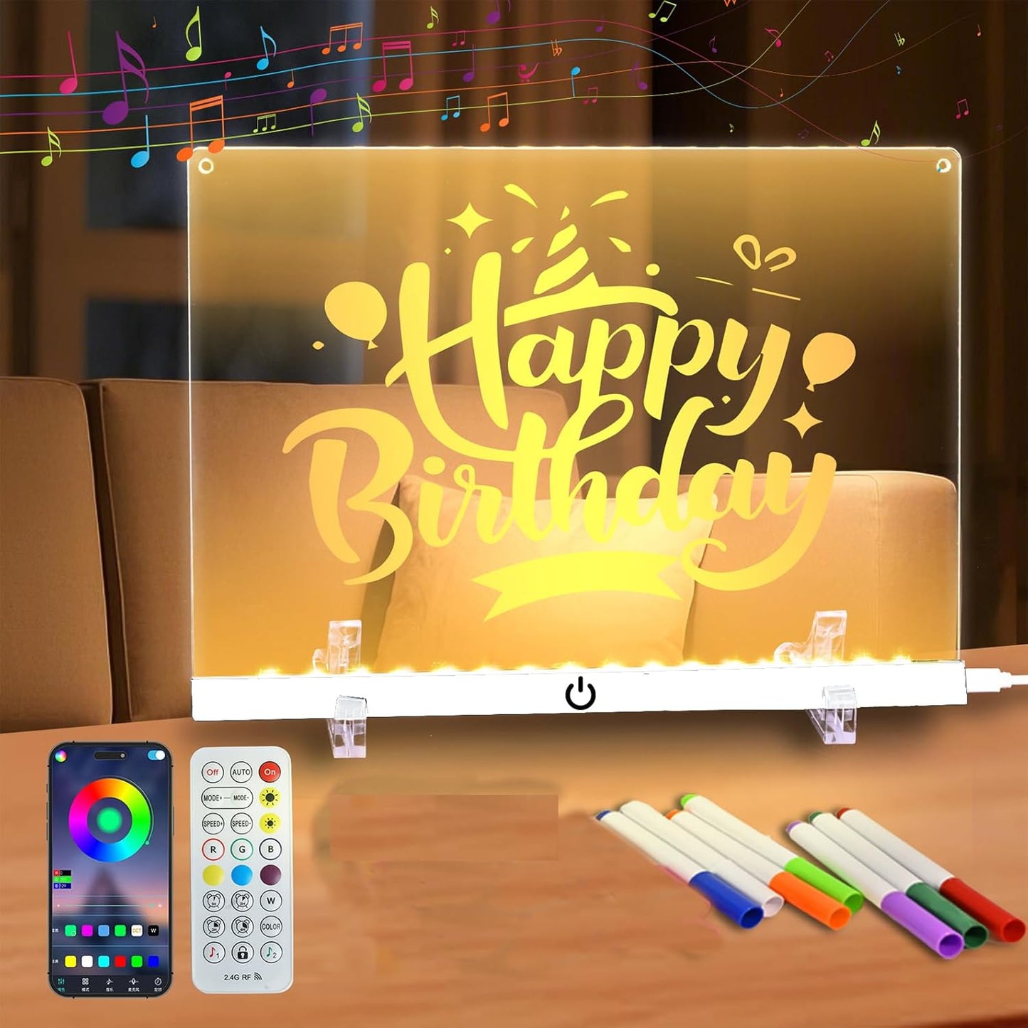 Doodle Glow, LED Note Board with Colors, 14.1"x10.9" LED Drawing Board, Acrylic Dry Erase Board, 16M-Color LED Light-Up Memo Board w/Music Sync, APP & Remote, Stand & 7 Markers, Neon Glow Display